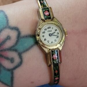 Women's Gold and Black Floral Watch
